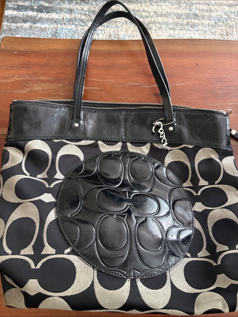 Coach Black and Cream Signature Tote Bag